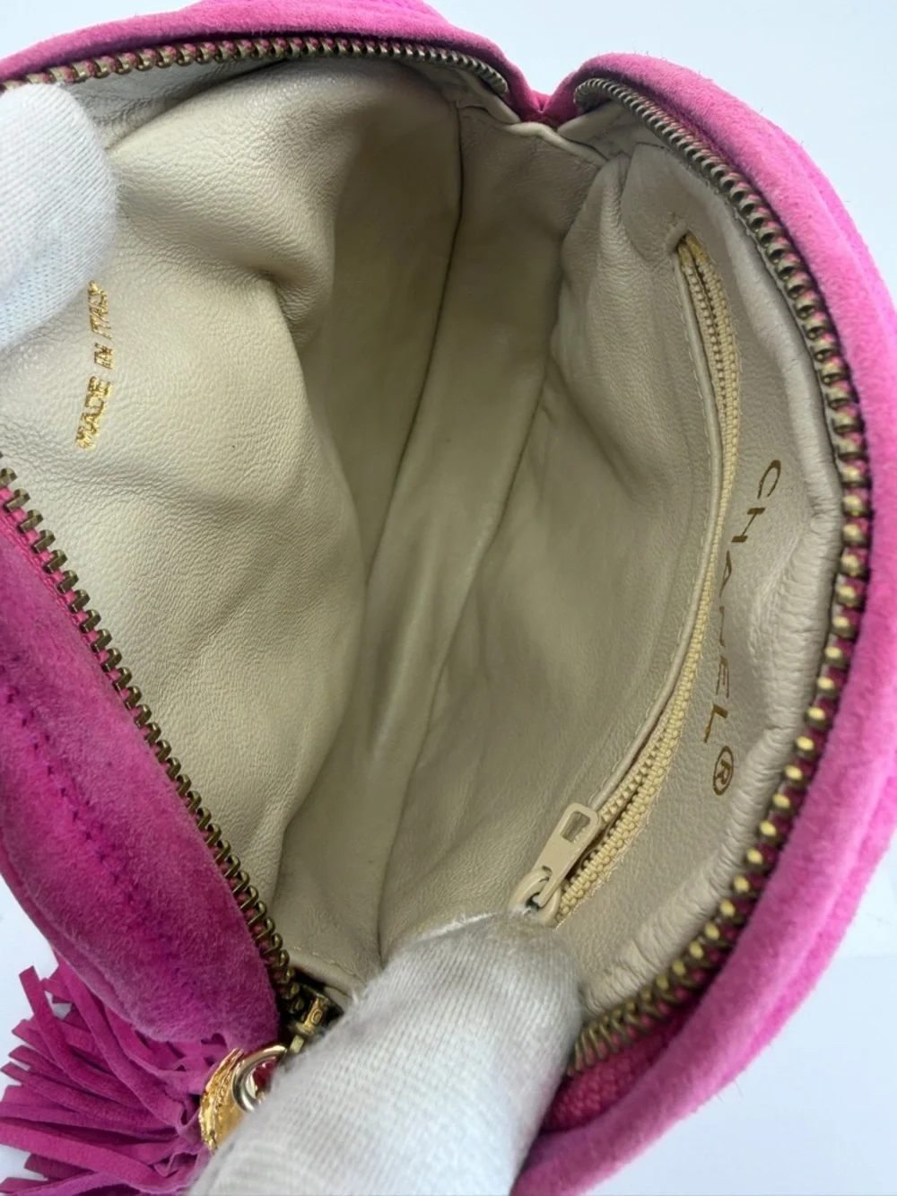 Chanel Hot Pink Quilted Suede Round Clutch on Chain